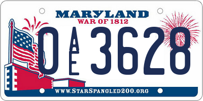MD license plate 0AE3628