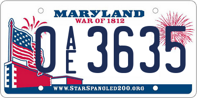 MD license plate 0AE3635