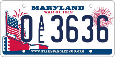 MD license plate 0AE3636