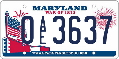MD license plate 0AE3637