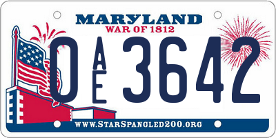 MD license plate 0AE3642