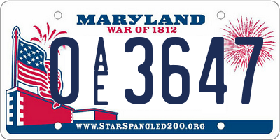 MD license plate 0AE3647