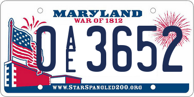 MD license plate 0AE3652
