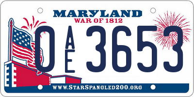 MD license plate 0AE3653