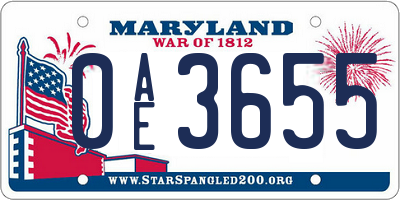 MD license plate 0AE3655