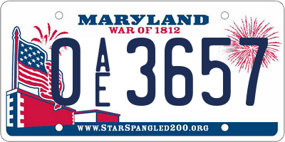 MD license plate 0AE3657