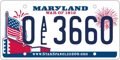MD license plate 0AE3660