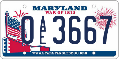 MD license plate 0AE3667
