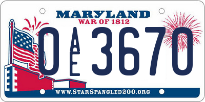 MD license plate 0AE3670