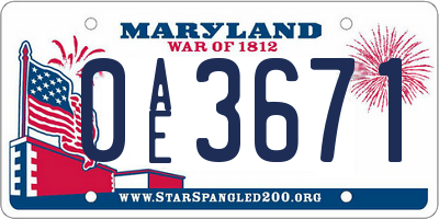 MD license plate 0AE3671
