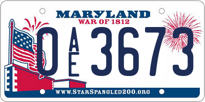 MD license plate 0AE3673