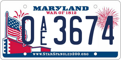 MD license plate 0AE3674