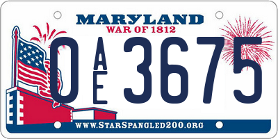 MD license plate 0AE3675