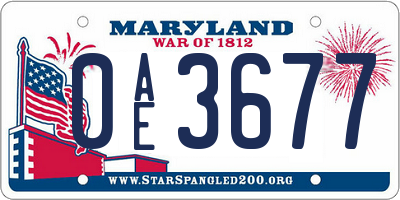 MD license plate 0AE3677
