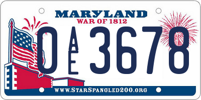MD license plate 0AE3678
