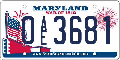 MD license plate 0AE3681