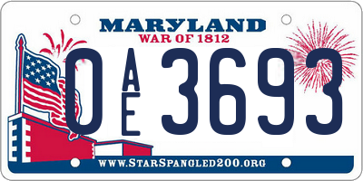 MD license plate 0AE3693
