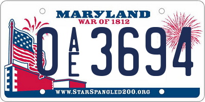 MD license plate 0AE3694