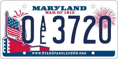 MD license plate 0AE3720