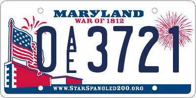 MD license plate 0AE3721
