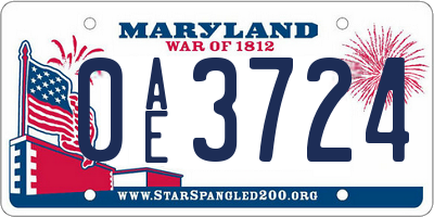 MD license plate 0AE3724
