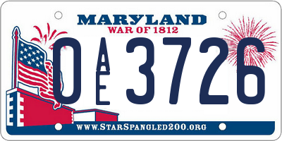 MD license plate 0AE3726
