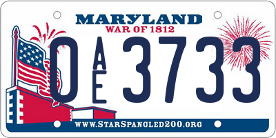 MD license plate 0AE3733