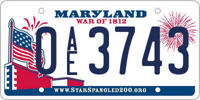 MD license plate 0AE3743