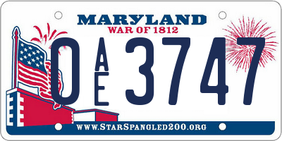MD license plate 0AE3747