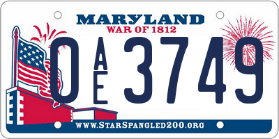 MD license plate 0AE3749
