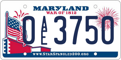 MD license plate 0AE3750