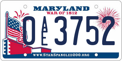 MD license plate 0AE3752