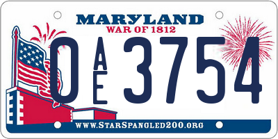 MD license plate 0AE3754