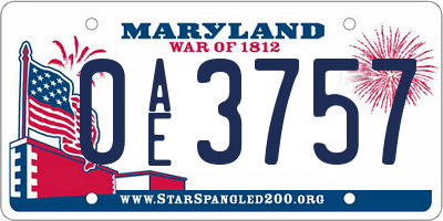 MD license plate 0AE3757