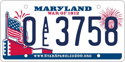 MD license plate 0AE3758