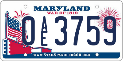 MD license plate 0AE3759