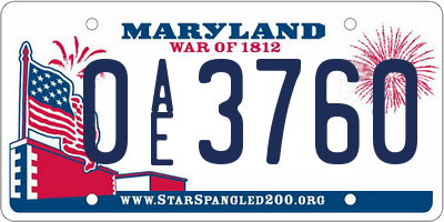 MD license plate 0AE3760