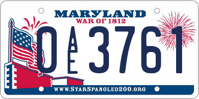 MD license plate 0AE3761