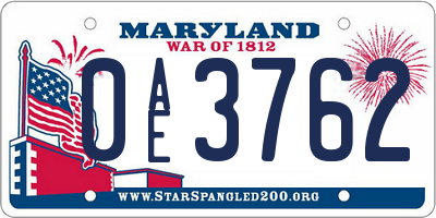 MD license plate 0AE3762