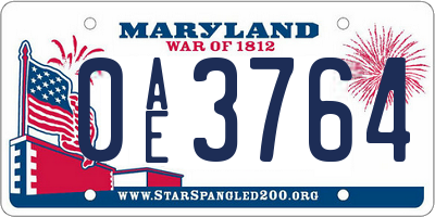 MD license plate 0AE3764