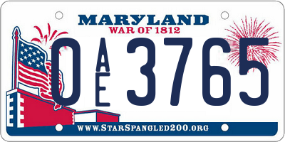 MD license plate 0AE3765