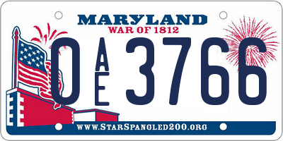 MD license plate 0AE3766