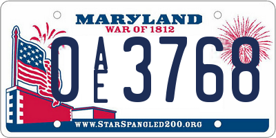 MD license plate 0AE3768