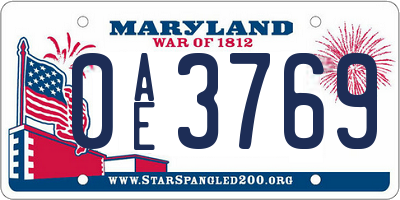 MD license plate 0AE3769