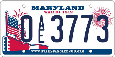 MD license plate 0AE3773