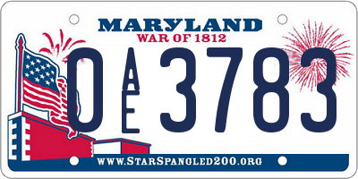 MD license plate 0AE3783