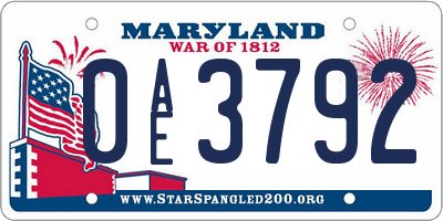MD license plate 0AE3792