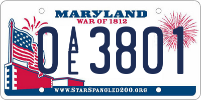 MD license plate 0AE3801