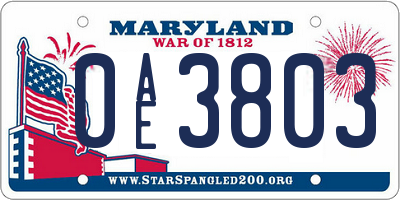MD license plate 0AE3803