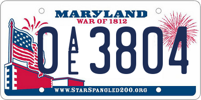 MD license plate 0AE3804